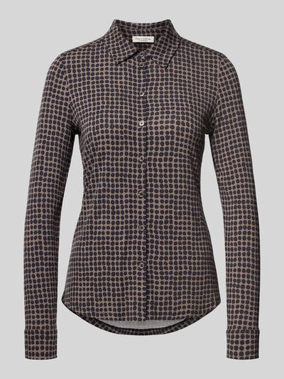 Produktfoto, Regular Fit Langarmbluse aus Viskose-Mix von Marc O'Polo, beige mit dunkelblauem Punktmuster, Damen Sport-Langarmshirt