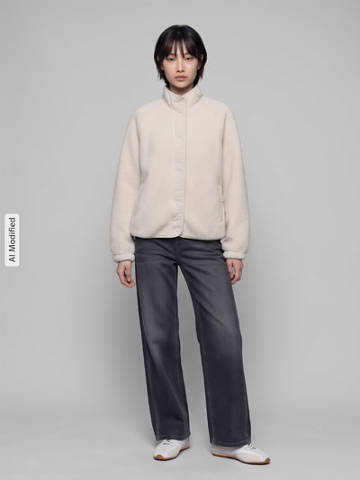Jake*s Casual Regular fit sweatjack van teddybont Ecru - 1