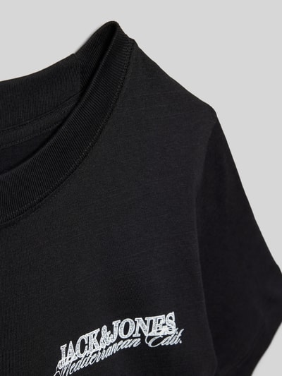 Productfoto, zwart T-shirt met statement-print model 'CASSIS' van Jack & Jones, katoen, regular fit, ronde hals, labeldetail