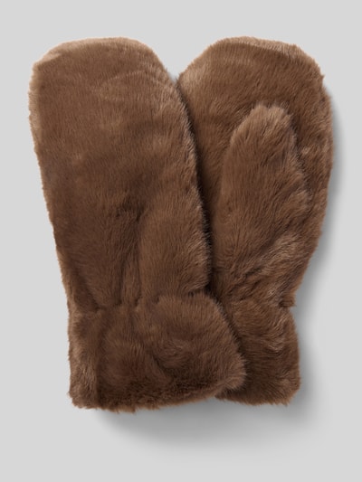 Produktfoto, Handschuhe aus Kunstfell Modell 'WOLFIE' von b.young, braune Fäustlinge mit elastischem Einsatz, weiche Textur, Damen Handschuhe