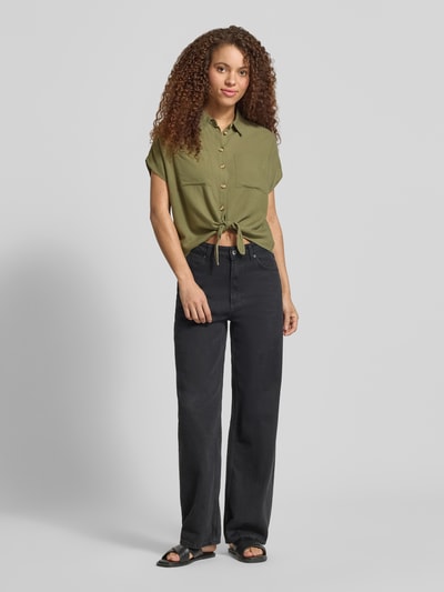 PIECES Regular Fit Hemdbluse aus Viskose-Leinen-Mix Modell 'PIA' Khaki 1