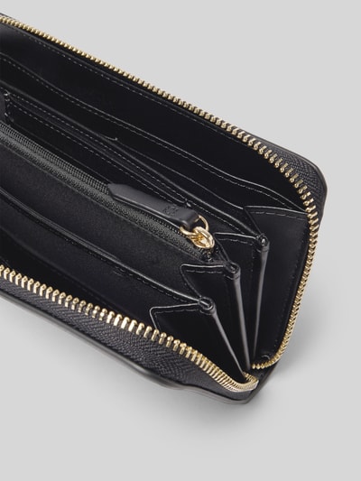 Produktfoto, Portemonnaie mit Label-Detail Modell 'EBE' von VALENTINO BAGS, schwarz mit goldfarbenem Reißverschluss, verschiedene Fächer, texturierte Oberfläche