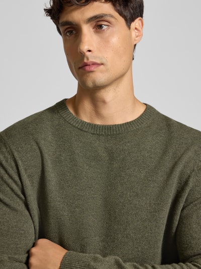 Christian Berg Men Regular Fit Kaschmirpullover mit Rundhalsausschnitt Oliv Melange 3