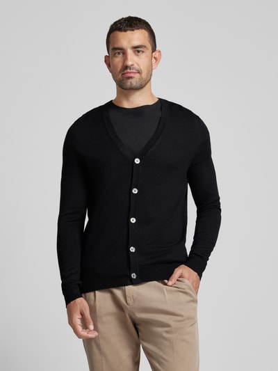 Christian Berg Men Slim fit cardigan van wolmix met V-hals Zwart - 4