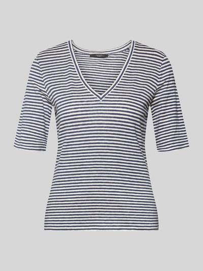 Produktfoto, Regular Fit T-Shirt aus Leinen-Mix Modell 'OPZIONE' von Weekend Max Mara, Optik: mehrfarbig, gestreift, Logo-Print, Feinstrick