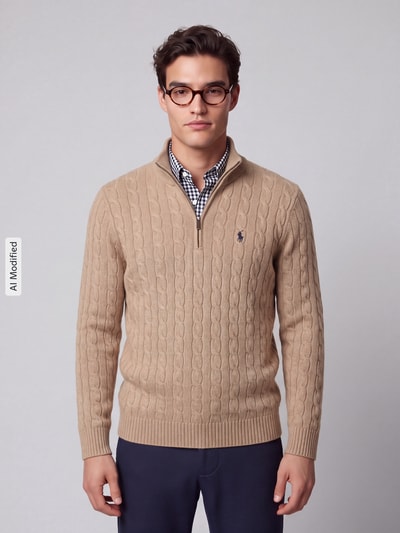 Polo Ralph Lauren Troyer o kroju regular fit z mieszanki wełny i kaszmiru Camel 4