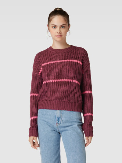 Noisy May Gebreide pullover met streepmotief, model 'CHARLIE' Bordeaux - 4