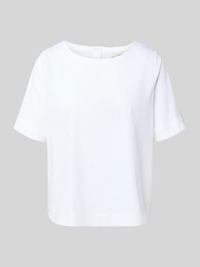 Produktfoto, Blusenshirt mit Rundhalsausschnitt von Milano Italy in Weiß, Baumwoll-Mix mit Stretch, Regular Fit, 1/2-Arm, glatte Textur.