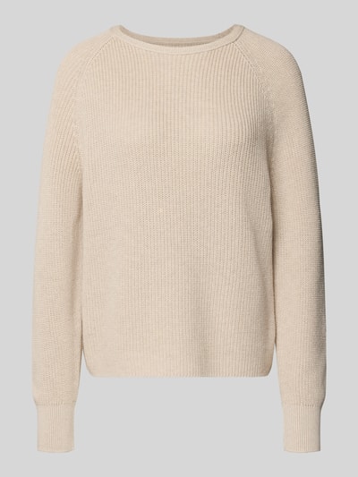Produktfoto, Sweter z dzianiny z fakturowanym wzorem od MARC O'POLO, bawełna, luźny krój, jednokolorowy, okrągły dekolt, prążkowane wykończenia
