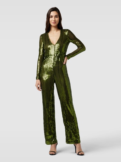 Mango Jumpsuit mit V-Ausschnitt und Allover-Paillettenbesatz Metallic Gruen 4