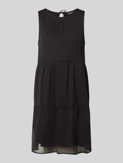 Produktfoto, Regular Fit Chiffonkleid in Crêpe-Optik Modell 'LARA' von Pieces, unifarbenes Mini-Damenkleid mit Rundhalsausschnitt und Bindeband.