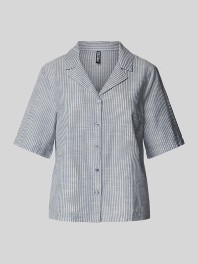 Pieces Regular fit overhemdblouse van een mix van katoen en linnen, model 'PIA' Blauw - 2