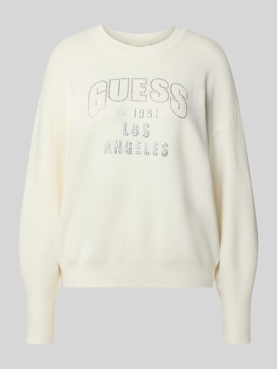 Guess Strickpullover mit Ziersteinbesatz Modell 'LEIGHTON' Weiss 2