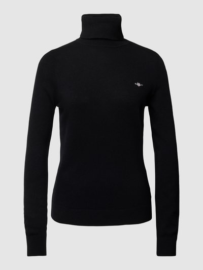 Gant Rollkragenpullover aus Leinen-Mix mit Logo-Stitching Black 1