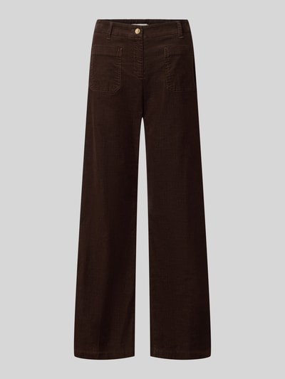 Produktfoto, donkerbruine wide leg corduroy broek van katoenmix model 'maine' van Brax, dames corduroy broek