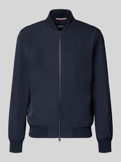 Produktfoto, dunkelblaue Regular Fit Jacke mit Stehkragen Modell 'Rapid' von CINQUE, Zweiwege-Reißverschluss, elastische Abschlüsse, glatte Struktur