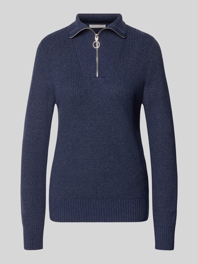 Produktfoto, Regular Fit Strickpullover aus Viskose-Mix van Christian Berg Woman in donkerblauw met ribboorden, schipperskraag, met lange mouwen, ruglengte maat S 61 cm, mouwlengte maat S 69 cm, viscosemix