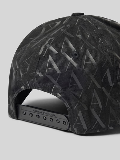 Produktfoto, Basecap mit Logo-Print und verstärktem Schirm von Armani Exchange aus reiner bawełna, otwory wentylacyjne, regulowany pasek z tyłu