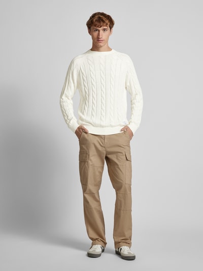 Pepe Jeans Gebreide pullover met kabelpatroon, model 'Camdem' Offwhite - 1