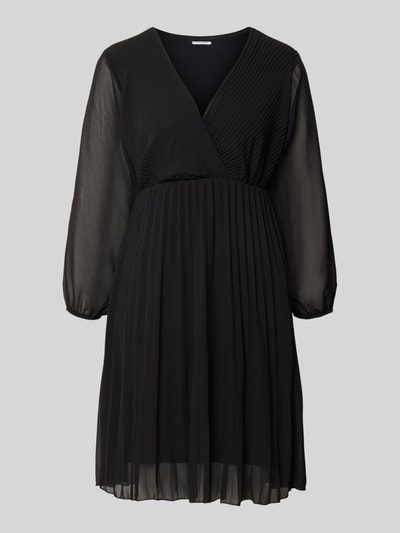 Produktfoto, Minikleid mit V-Ausschnitt Modell 'Im44sa' von ZABAIONE in Schwarz, fließender Stoff, Plisseefalten, A-Linie, strukturierte Textur
