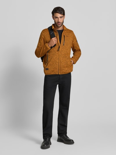 camel active Regular Fit Strickjacke in Melange-Optik mit Stehkragen Orange 1