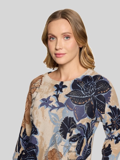 Betty Barclay Relaxed Fit Strickpullover aus Baumwolle mit floralem Muster Beige 3
