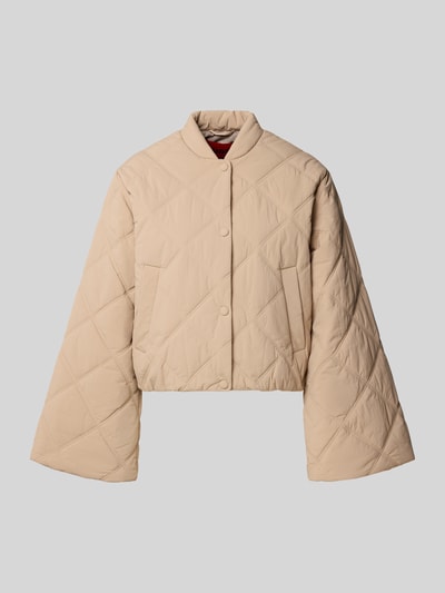 Produktfoto, Relaxed Fit Steppjacke mit Druckknöpfen Modell 'FASTEPPA' von HUGO in Beige, unifarben, College-Kragen, wasserabweisend, Taschen vorne
