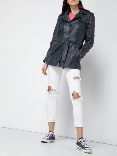 Cabrini Lederjacke mit Taillengürtel Marine 1