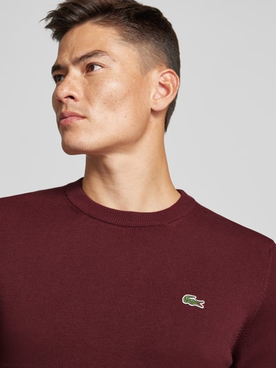 Lacoste Sweter z dzianiny z naszywką z logo Bordowy 3