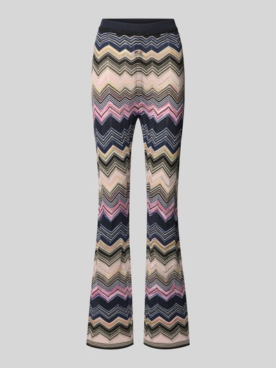 Produktfoto, Flared Hose aus Viskose-Mix im Allover-Look von Oui mit elastischem Bund, buntes Zickzack-Muster, strukturierte Oberfläche