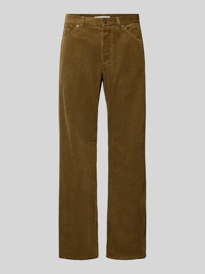 Produktfoto, Cordhose mit Eingrifftaschen Modell 'Type 2' von Wood Wood aus reiner Baumwolle, Regular Fit, braune Farbe, Struktur durch feinen Cord, Bundweite 45 cm, Innenbeinlänge 80 cm.