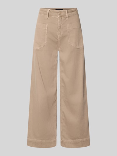 Produktfoto, Wide Leg Jeans mit aufgesetzten Taschen Modell 'MIRU' von Raffaello Rossi, bawełniana mieszanka z domieszką lnu, kolor beżowy, długość 6/8, szerokość w rozmiarze 36: 41 cm, długość wewnętrzna nogawki w rozmiarze 36: 65 cm