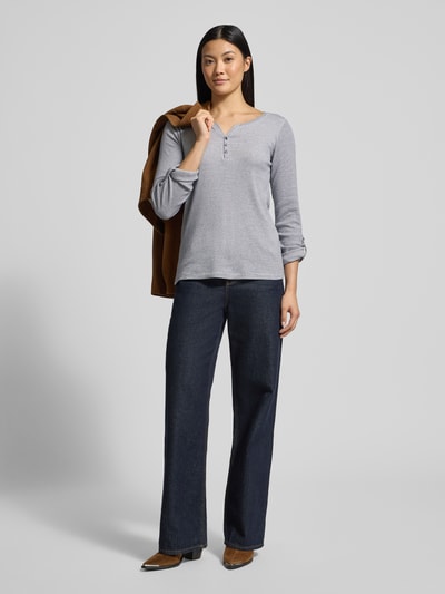 Tom Tailor Serafino-Langarmshirt mit Streifenmuster Marine 1