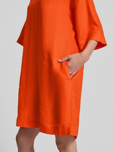 Christian Berg Woman Knielanges Leinenkleid mit V-Ausschnitt Dunkelorange 3