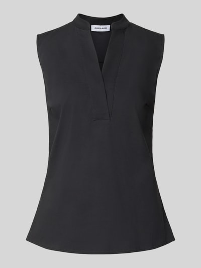 Produktfoto, Blusentop aus Baumwoll-Mix mit V-Ausschnitt von MORE & MORE, Damen, Regular-Fit, Stehkragen, Stretch-Anteil, Rückenlänge 61 cm, schwarz