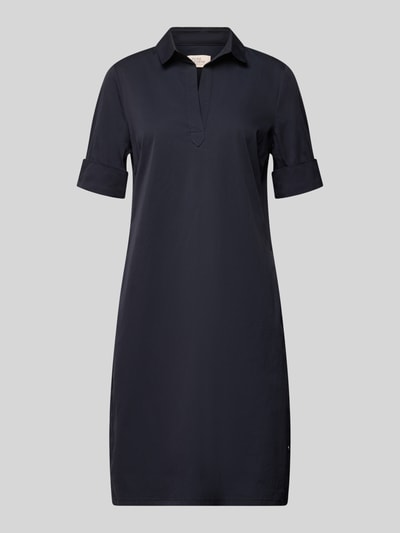 Produktfoto, dunkelblaues Hemdblusenkleid mit V-Ausschnitt von ROBE LÉGÈRE, Baumwoll-Mix, gerader Schnitt, Minikleid, strukturierte Oberfläche