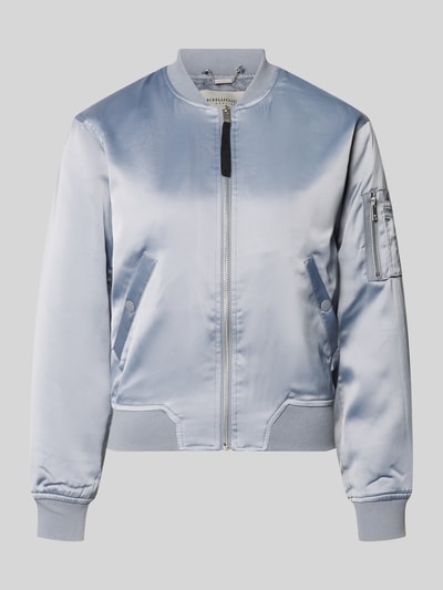Produktfoto, Regular Fit Bomberjacke mit Stehkragen Modell 'Beth' von khujo, Elastischer-Material-Mix, Reißverschluss, Eingrifftaschen, hellblaue Satin-Optik, glatte Struktur