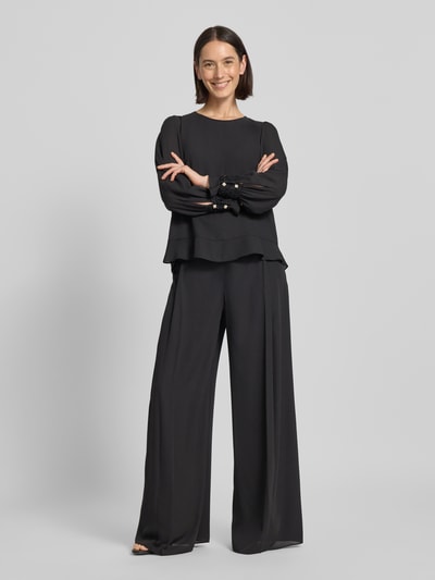 Marc Cain Bluzka o kroju regular fit z perełkami i okrągłym dekoltem Czarny 1