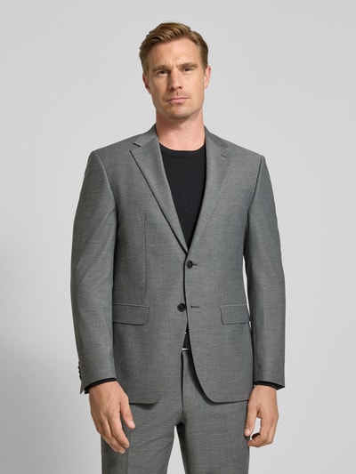 Männermodel draagt Sakko met Reverskraag en Klepzak van HECHTER PARIS, scheerwolmix, regular fit, grijs, knoopsluiting, Ganzkörperansicht van voren