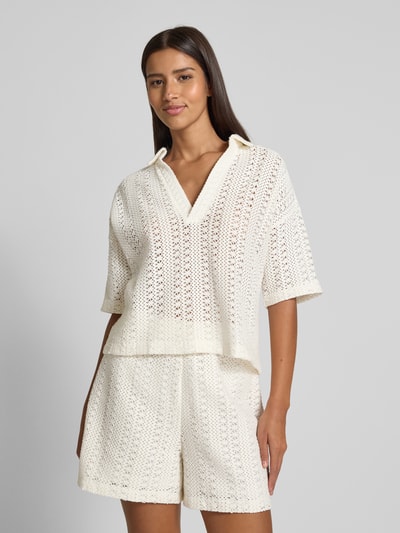 Jake*s Casual T-Shirt mit Lochstickerei Offwhite 4