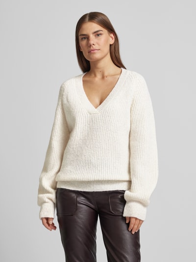 MORE Gebreide pullover met ribboorden Offwhite - 4