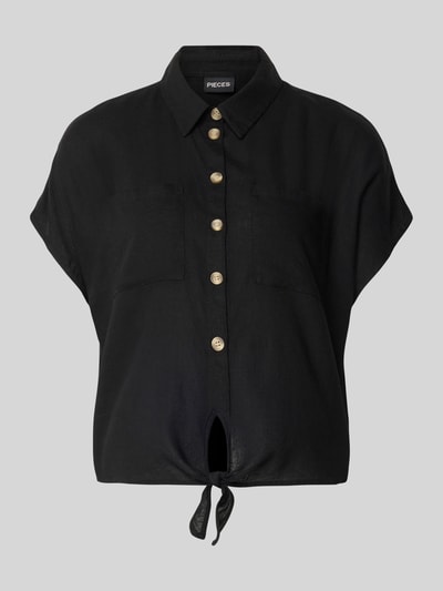 PIECES regular fit overhemdblouse van mix van viscose en linnen model 'PIA' Zwart - 2