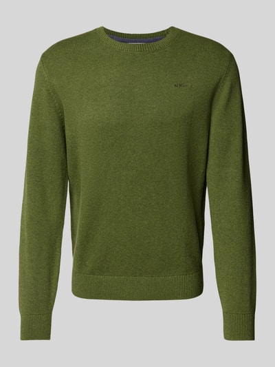 s.Oliver RED LABEL Regular Fit Strickpullover aus reiner Baumwolle Label-Stitching Khaki 1