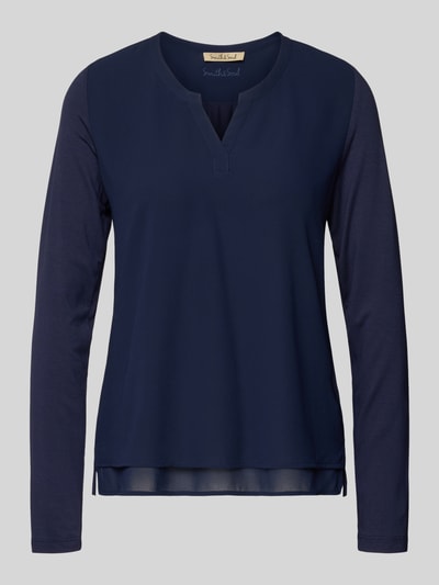 Produktfoto, Bluse mit Tunikakragen von Smith and Soul, dunkelblau, gerader Schnitt, unifarben, lange Ärmel, seitliche Schlitze, glatte Textur