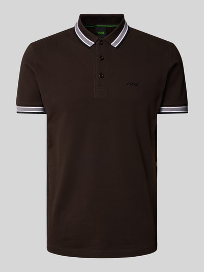 BOSS Green Regular fit poloshirt met labelstitching, model 'PADDY' Chocoladebruin - 2