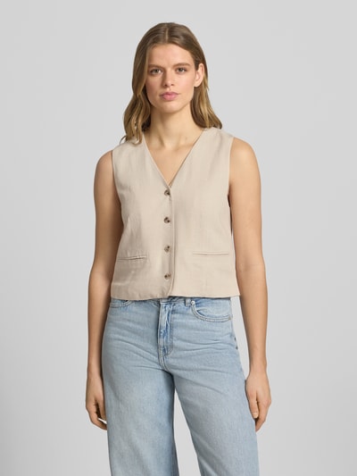PIECES Regular Fit Weste aus Viskose-Leinen-Mix Modell 'VINSTY' Beige 4