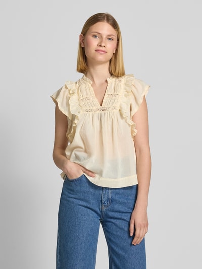 Neo Noir Regular Fit Blusentop mit Kappärmeln Modell 'Jayla' Pastellgelb 4