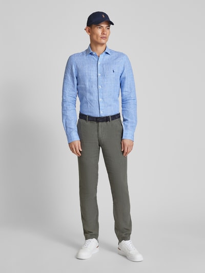 Polo Ralph Lauren Koszula lniana o kroju slim fit ze wzorem w kratę glencheck Królewski niebieski 1