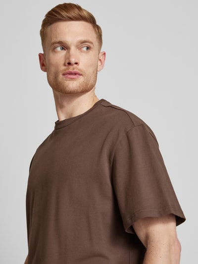 Jack & Jones Premium T-shirt met geribde ronde hals, model 'HARVEY' Middenbruin - 3