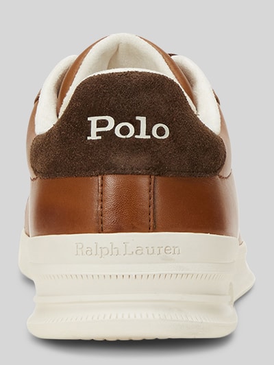 Produktfoto, Low Top Sneaker aus echtem Leder von Polo Ralph Lauren in Braun mit Farbverlauf, Glattleder, Velours-Detail, strukturierte Sohle.